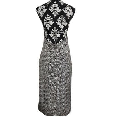 By Together Floral Midi Dress Black White Orange Tie Back L4543 Small - Thumbnail 2