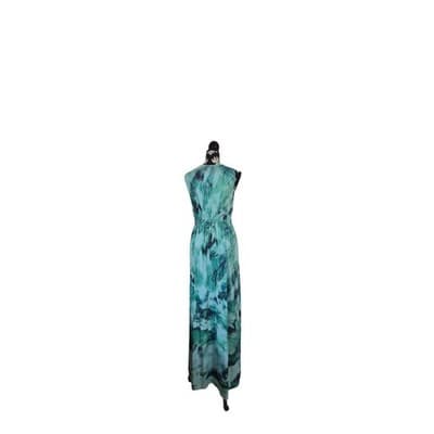 One World Teal Green Abstract Beaded V-Neck Maxi Dress Sleeveless Small - Thumbnail 13