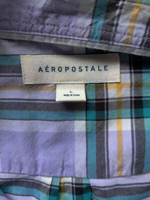 Aeropostale Button Up Shirt Men's Size Large Long Sleeve Purple Plaid Cotton - Thumbnail 4