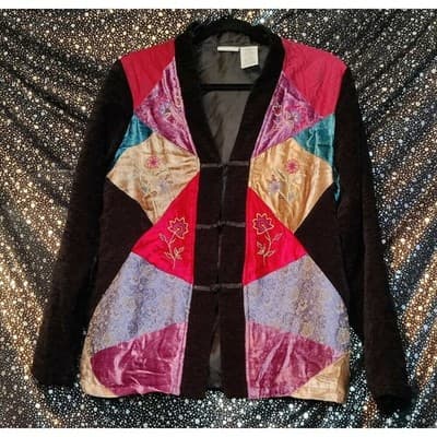 White Stag Womens Floral Embroidered Velvet Jacket Beaded Button Up Black S 4/6 - Image 1