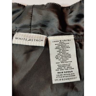 White Stag Womens Floral Embroidered Velvet Jacket Beaded Button Up Black S 4/6 - Thumbnail 4