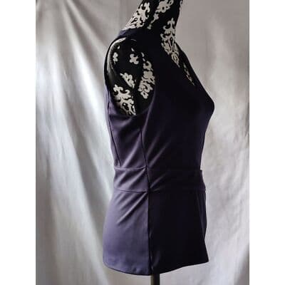 White House Black Market Lined Belted Sleeveless Zipper Top Navy Blue Size 4 - Thumbnail 4