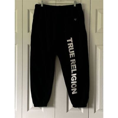 True Religion Unisex Jogger Pants Black Logo Detail Size M Casual Wear - Thumbnail 2