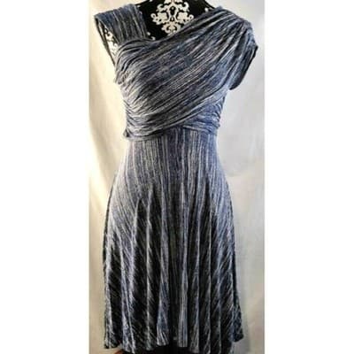 Plenty by Tracy Reese Blue Dreamy Drape Dress Shirred Shoulder womens Blue Sz S - Thumbnail 3