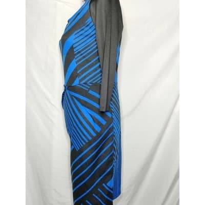 Stitch Btween Womens Sheath Dress Blue Geometric Stretch Scoop Neck 3/4 Sleeve S - Thumbnail 4