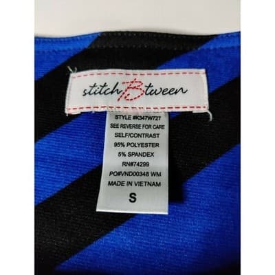 Stitch Btween Womens Sheath Dress Blue Geometric Stretch Scoop Neck 3/4 Sleeve S - Thumbnail 6