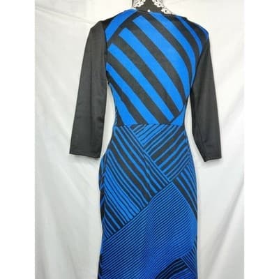 Stitch Btween Womens Sheath Dress Blue Geometric Stretch Scoop Neck 3/4 Sleeve S - Thumbnail 2
