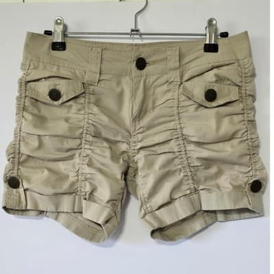 Women's Cargo Ruched Shorts Khaki Casual Summer Beach Outdoor Adventure - Thumbnail 4