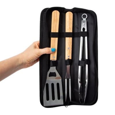3-Piece BBQ Tool Set with Wood Handles - Spatula Included - Thumbnail 6