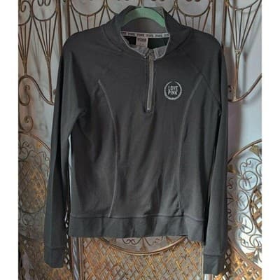 Victoria's Secret Love Pink Womens Half Zip Sweatshirt Long Sleeve Gray Size S - Thumbnail 9