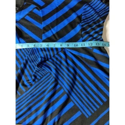Stitch Btween Womens Sheath Dress Blue Geometric Stretch Scoop Neck 3/4 Sleeve S - Thumbnail 10