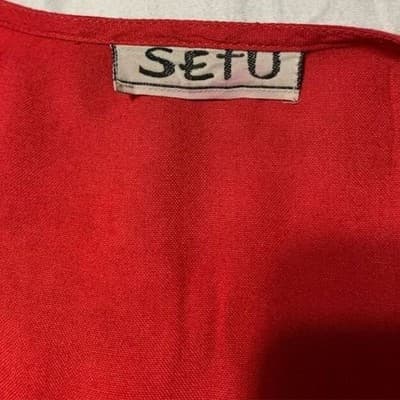 Vintage Setu Red Sequin Beaded V-Neck Blouse Top Women's M Long Sleeve - Thumbnail 2