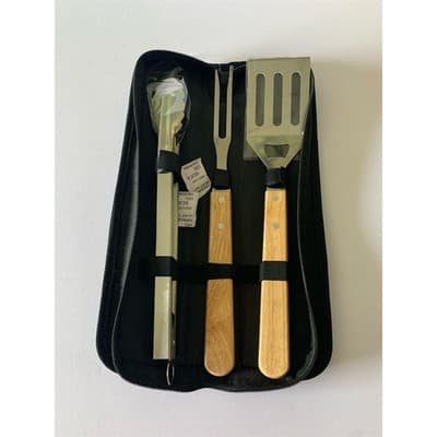 3-Piece BBQ Tool Set with Wood Handles - Spatula Included - Thumbnail 5