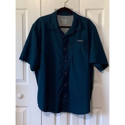 Eddie Bauer Men's 2XL Teal Vented Short Sleeve Button-Up Shirt - Thumbnail 13