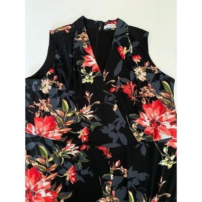 Susan Graver Liquid Knit Jumpsuit Black Floral 1X Maxi A374127 Multicolor - Thumbnail 5