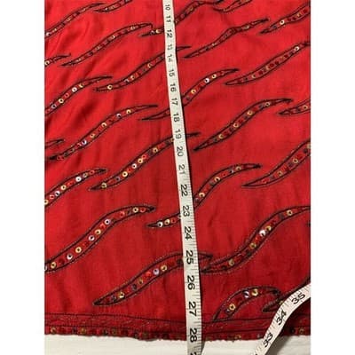 Vintage Setu Red Sequin Beaded V-Neck Blouse Top Women's M Long Sleeve - Thumbnail 8