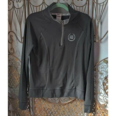 Victoria's Secret Love Pink Womens Half Zip Sweatshirt Long Sleeve Gray Size S - Image 1