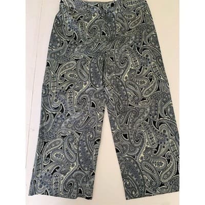 Spencer Jeremy Black Blue White Paisley Mid Rise Stretch Capri Pants Size 12 - Thumbnail 4
