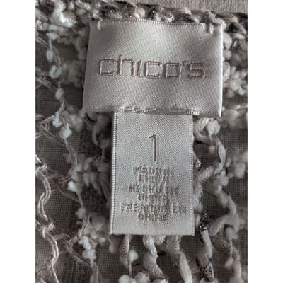 Chico's Tan Open Knit Crochet Fringe Boho Open Front Cardigan Size 1 - Thumbnail 4