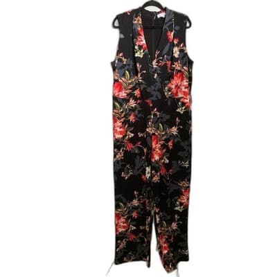 Susan Graver Liquid Knit Jumpsuit Black Floral 1X Maxi A374127 Multicolor - Thumbnail 3