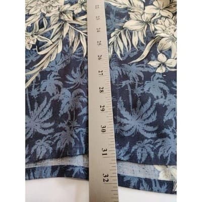 Pierre Cardin Hawaiian Shirt Tan & Blue Floral Sz Lg 100% Rayon - Thumbnail 8