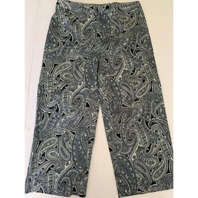 Spencer Jeremy Black Blue White Paisley Mid Rise Stretch Capri Pants Size 12 - Thumbnail 3