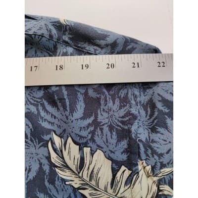 Pierre Cardin Hawaiian Shirt Tan & Blue Floral Sz Lg 100% Rayon - Thumbnail 5