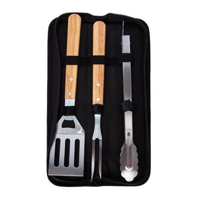 3-Piece BBQ Tool Set with Wood Handles - Spatula Included - Thumbnail 4