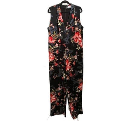 Susan Graver Liquid Knit Jumpsuit Black Floral 1X Maxi A374127 Multicolor - Image 1
