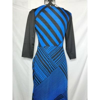 Stitch Btween Womens Sheath Dress Blue Geometric Stretch Scoop Neck 3/4 Sleeve S - Thumbnail 5