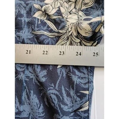 Pierre Cardin Hawaiian Shirt Tan & Blue Floral Sz Lg 100% Rayon - Thumbnail 6