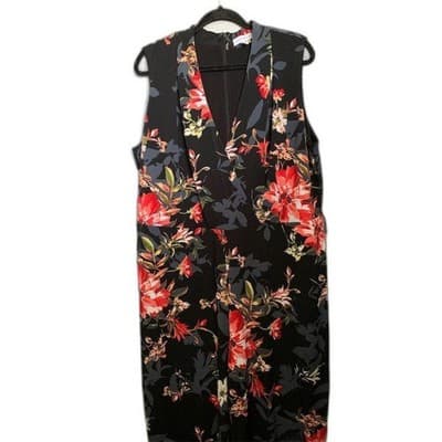 Susan Graver Liquid Knit Jumpsuit Black Floral 1X Maxi A374127 Multicolor - Thumbnail 2