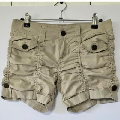 Women's Cargo Ruched Shorts Khaki Casual Summer Beach Outdoor Adventure - Thumbnail 2