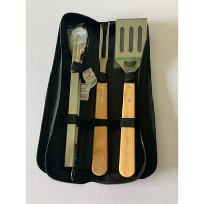 3-Piece BBQ Tool Set with Wood Handles - Spatula Included - Thumbnail 3