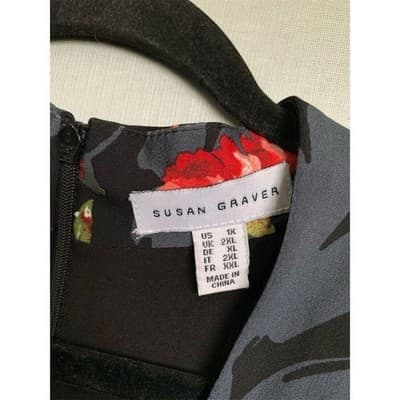 Susan Graver Liquid Knit Jumpsuit Black Floral 1X Maxi A374127 Multicolor - Thumbnail 4