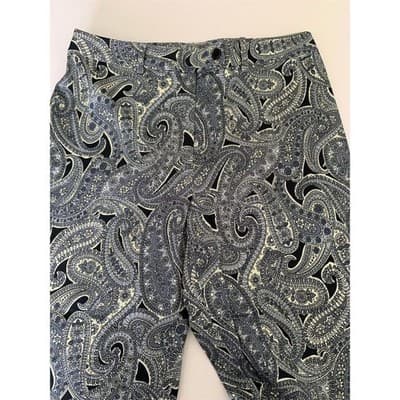 Spencer Jeremy Black Blue White Paisley Mid Rise Stretch Capri Pants Size 12 - Image 1