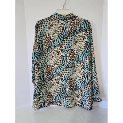 Donna Gray Women's Long Sleeve Button Up Blouse Top Multi Print Size L - Thumbnail 3