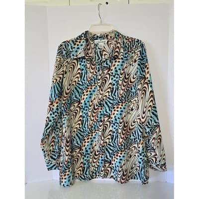 Donna Gray Women's Long Sleeve Button Up Blouse Top Multi Print Size L - Thumbnail 2
