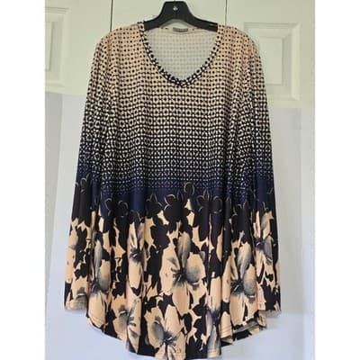 BaiShengGT Women's 2XL Long Sleeve V Neck Abstract Floral Print Tunic Top - Image 1