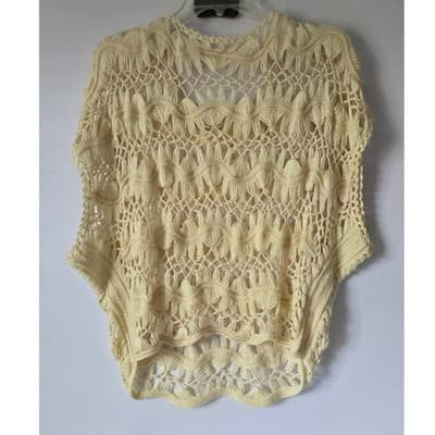 Tashon Cream Crochet Knit Fringe Top Boho Festival Beach Cover Up - Thumbnail 9