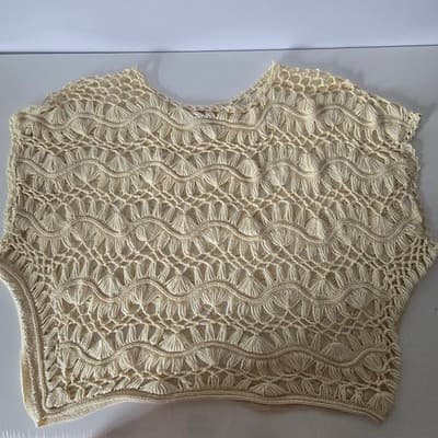 Tashon Cream Crochet Knit Fringe Top Boho Festival Beach Cover Up - Thumbnail 7