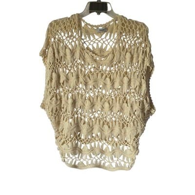Tashon Cream Crochet Knit Fringe Top Boho Festival Beach Cover Up - Image 1