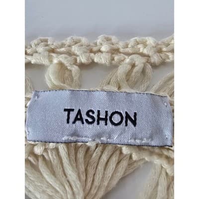 Tashon Cream Crochet Knit Fringe Top Boho Festival Beach Cover Up - Thumbnail 3