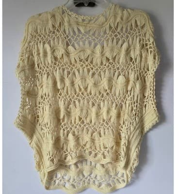 Tashon Cream Crochet Knit Fringe Top Boho Festival Beach Cover Up - Thumbnail 2