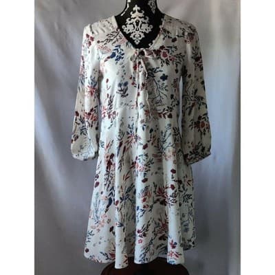 Mudd Womens Floral Quarter 3/4 Sleeve Dress Tie V-Neck White Size Small - Image 1