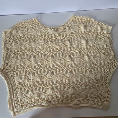 Tashon Cream Crochet Knit Fringe Top Boho Festival Beach Cover Up - Thumbnail 8