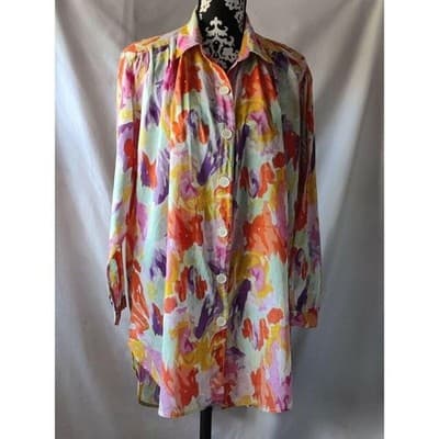 Summer Oasis Longline Long Sleeve Button Shirt Blouse Top Womens Size Medium - Image 1