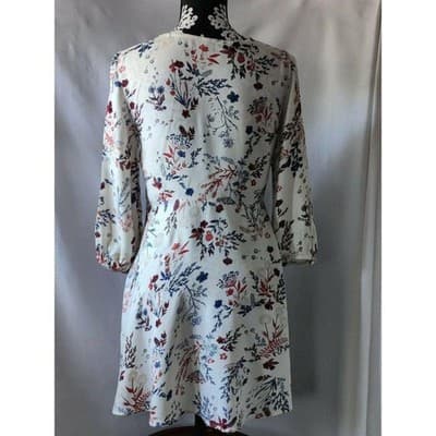 Mudd Womens Floral Quarter 3/4 Sleeve Dress Tie V-Neck White Size Small - Thumbnail 3
