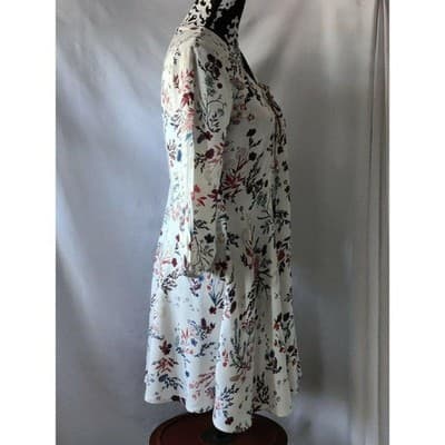Mudd Womens Floral Quarter 3/4 Sleeve Dress Tie V-Neck White Size Small - Thumbnail 2