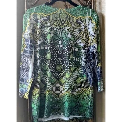 Style & Co Large Women's Multicolor 100% Polyester V-Neck 3/4 Sleeve Casual Top - Thumbnail 2